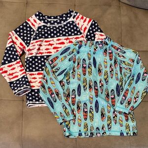 Kids Rash Guard Set - Stars & Surfboards - Navy, Red, Aqua